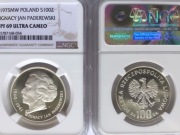 100 ZŁ IGNACY JAN PADEREWSKI 1975 NGC PF69 PIĘKNY