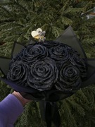 Elegancki bukiet z czarnych róż – wstążką satynowa| Prezent premium