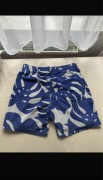 Szorty męskie H&M L bawełna frotte liście monstera niebiesko-kremowe lato