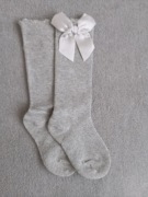 Nowe Szare Podkolanówki z kokardą 1-3l roz. 22,23,24,25 Bawełniane Gładkie