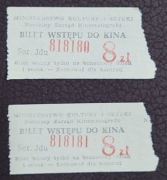 Ministerstwo Kultury i Sztuki, 2x bilet Kino MDF Wiedza 8zł, stemple