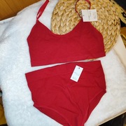 Komplet bielizny prążkowany bordowy 40 42 L/XL majtki wysoki stan  sportowy