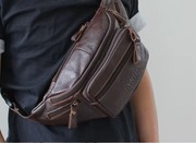 Duża Brązowa Nerka Vintage Męska Skóra Naturalna Licowa