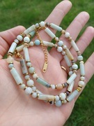 Naszyjnik+bransoletka kamienie naturalne AMAZONIT i HEMATYT POZŁACANY 