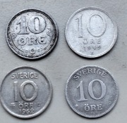Szwecja zestaw czterech monet  10 Ore część srebro 