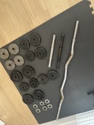    Zestaw obciążeń + gryfy | 2 krótkie + gryf łamany 120 cm