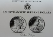 Srebrne monety amerykańskie z certyfikatem