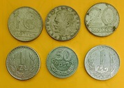 Zestaw 6 monet PRL, obiegowe - orzeł.