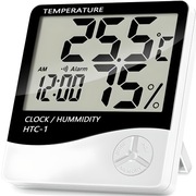 Termometr higrometr cyfrowy z zegarkiem budzikiem datą stojący na baterie 