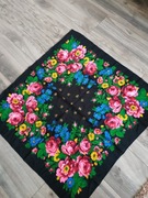 CASHMILON__ CZARNA APASZKA KWIATY STYL WIEJSKI__BDB