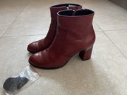 Botki ze skóry ocieplane, skórzane firmy Eks 40-41, bordowe