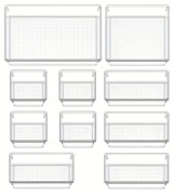 Zestaw organizerów do szuflad 4 rozmiary przezroczyste 10 elementów