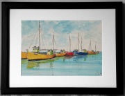 Obraz Port rybacki 30x40/21x30 nowy odręczny tusz i akwarela