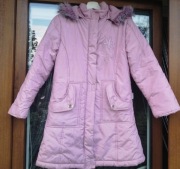 kurtka zimowa ocieplana 158 różowa z kapturem