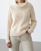 Śmietankowy sweter damski pleciony vintage. Rozmiar M/L