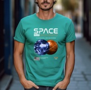 Koszulka zielona męska nadruk space - INK MASTER APPAREL 