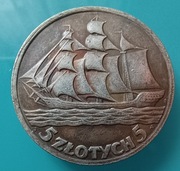Replika monety 5 zł "Żaglowiec" 1936 - egzemplarz poglądowy.