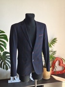 Elegancka męska marynarka w bordową kratę remus uomo xs granatowa