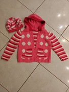 bawełniany sweterek z kapturem kurtka bluza dla dziewczynki czapka komplet 