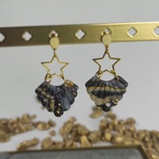 Czarno-złote.Kolczyki wiszące wachlarz.