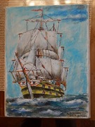 Marynistyka Statek-Obraz malowany na desce 2017 rok.25;33 roz.Polecam 
