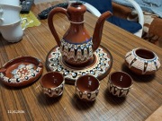 Zestaw ceramiczny brązowy dzbanuszek filiżanki spodki