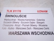 Tablica kierunkowa kolejowa ŚWINOUJŚCIE - WARSZAWA 30X20 cm