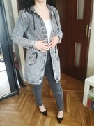 Jeansowa taliowana kurtka parka Andżela Szara kieszeniami i kapturem