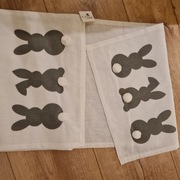 Bieżnik 3d świąteczny Wielkanoc biały szare zające pompon 40x180 cm Nowy