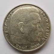 2 marki 1937 A  Niemcy III Rzesza Hindenburg Ładna Srebro