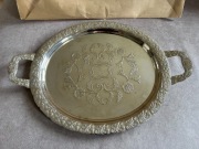 Unikatowa taca dekoracyjna PRL – srebrny plater, grawer, owal ! 
