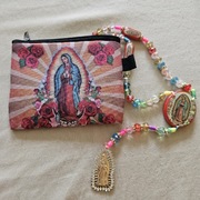różaniec kolorowy duży z Guadalupe +etui 
