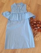 jasnoniebieska koszula bluzka z falbaną falbanką 36Sturkusowa błękitna