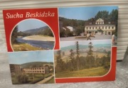 Widokówka Pocztówka  Sucha Beskidzka Rzeka Skawa Ośrodek Rynek 