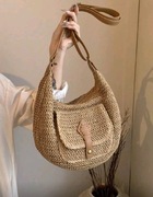 Modna, retro, duża pojemność, tkana torba plażowa na wakacje