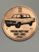 Fiat 125p. PRÓBA.Moneta kolekcjonerska. Miedź fi 50 mm.  Gyges