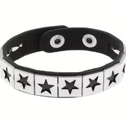 Czarna Bransoletka z Gwiazdami Punk Rock Skóra.