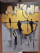 Duży, ręcznie malowany obraz, abstrakcja, złoto, struktura, 60x80cm