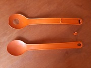 Pomarańczowe sztućce (łyżka + widelec) do sałaty Tupperware | vintage 70s