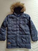 Kurtka puchowa granat z futerkiem C&A 164 cm NOWA!