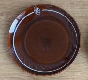 Talerze Deserowe PSS PRL Małe Brązowe z Paskiem 19 cm komplet 6 szt.