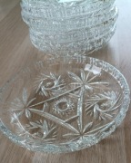 Zestaw 6 kryształowych talerzy z czeskiego szkła głęboki szlif.