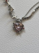 naszyjnik piekny srebrny z rozowym sercem