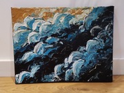 Obraz ręcznie malowany fale akryl na płótnie 30x40