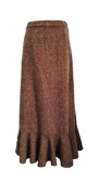 Brązowa melanżowa wirująca spódnica maxi z falbaną  vintage r. S