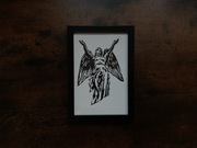 Linoryt grafika odbitka oprawiona w ramce 10x15 linoprint