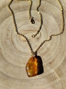 Złocony Naszyjnik | Duży Słoneczny Bursztyn Bałtycki 33mm | 50 cm