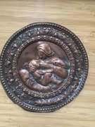 Obraz miedziany płaskorzeźba Matka Boska śr 11,5cm