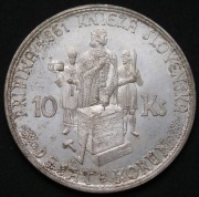 Słowacja 10 koron 1944 - książę Pribina -  BEZ KRZYŻA  -  srebro