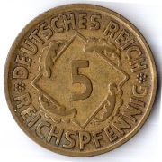 NIEMCY 5 reichspfennig 1925 D, KM# 39, VF